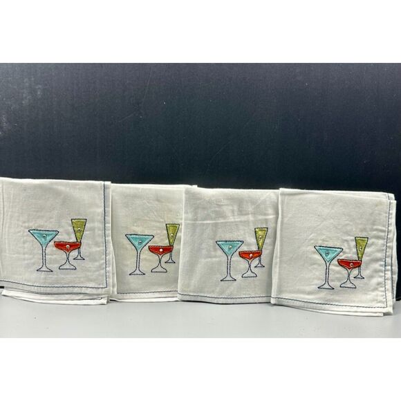 Pier 1 Imports Embroidered Cocktail Glasses Napkins Set of 4 - Picture 1 of 6